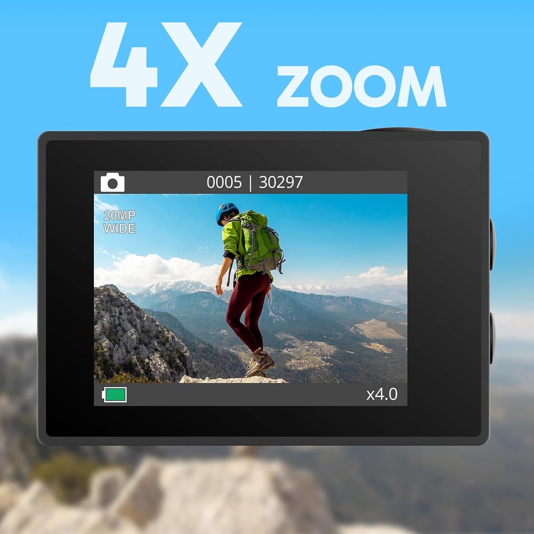 AKASO Action Cam mit 60cm Stativ Selfie Stick und Tasche, 4K30FPS 20MP WiFi Unterwasserkamera EIS St