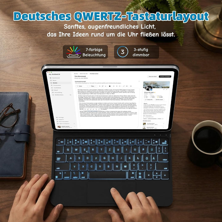 Deutsches QWERTZ Magic Keyboard Case für iPad Pro 12,9 Zoll (3., 4., 5., 6. Gen) &amp; iPad Air 13" (M4