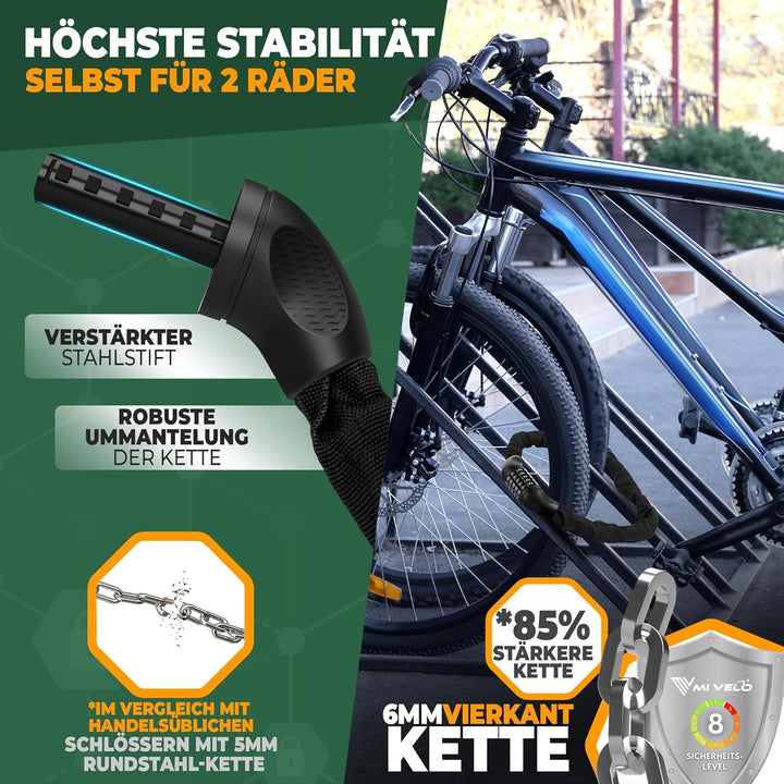 MIVELO Fahrradschloss Kettenschloss hohe Sicherheit - Schloss Fahrrad I Radschloss extra sicher & ro