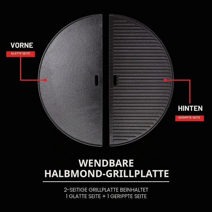 KamadoJoe ® - Zweiseitig verwendbare Gusseiserne Grillplatte (halbrund) - Big Joe, Zweiseitig verwen