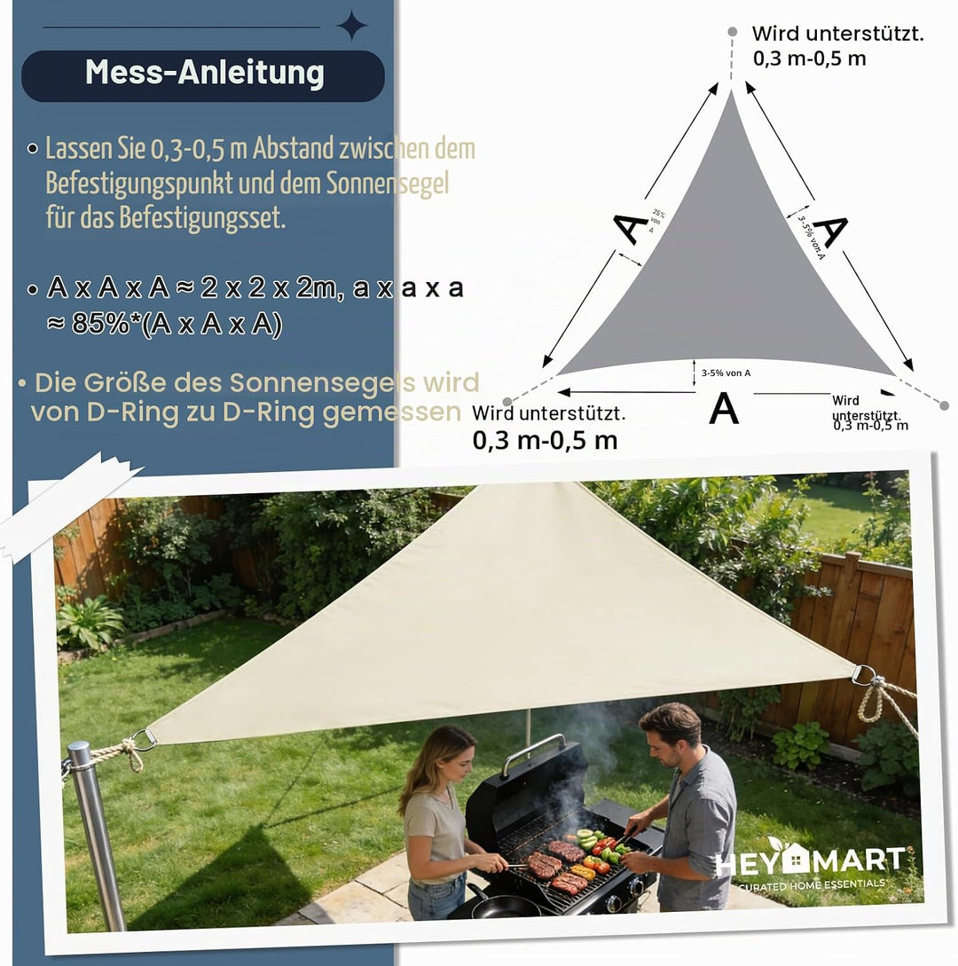Sonnensegel Dreieck 2 x 2 x 2m Wasserdicht Sonnenschutz inkl Befestigungsseile PES Polyester mit UV