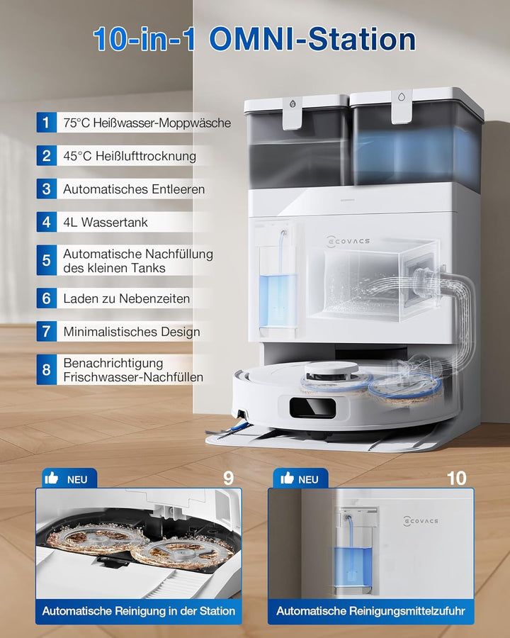 ECOVACS DEEBOT T30C Omni Gen2, Saugroboter mit Wischfunktion, 25.000 Pa, OZMO Turbo 2.0 Wischsystem,