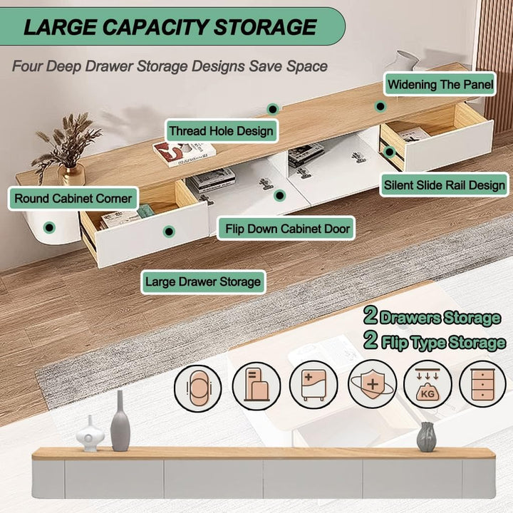 140 cm lang TV-Schrank hängend Holzfarben,Fernsehschrank mit 2 Schubladen und 1 Klappen Türen, an de