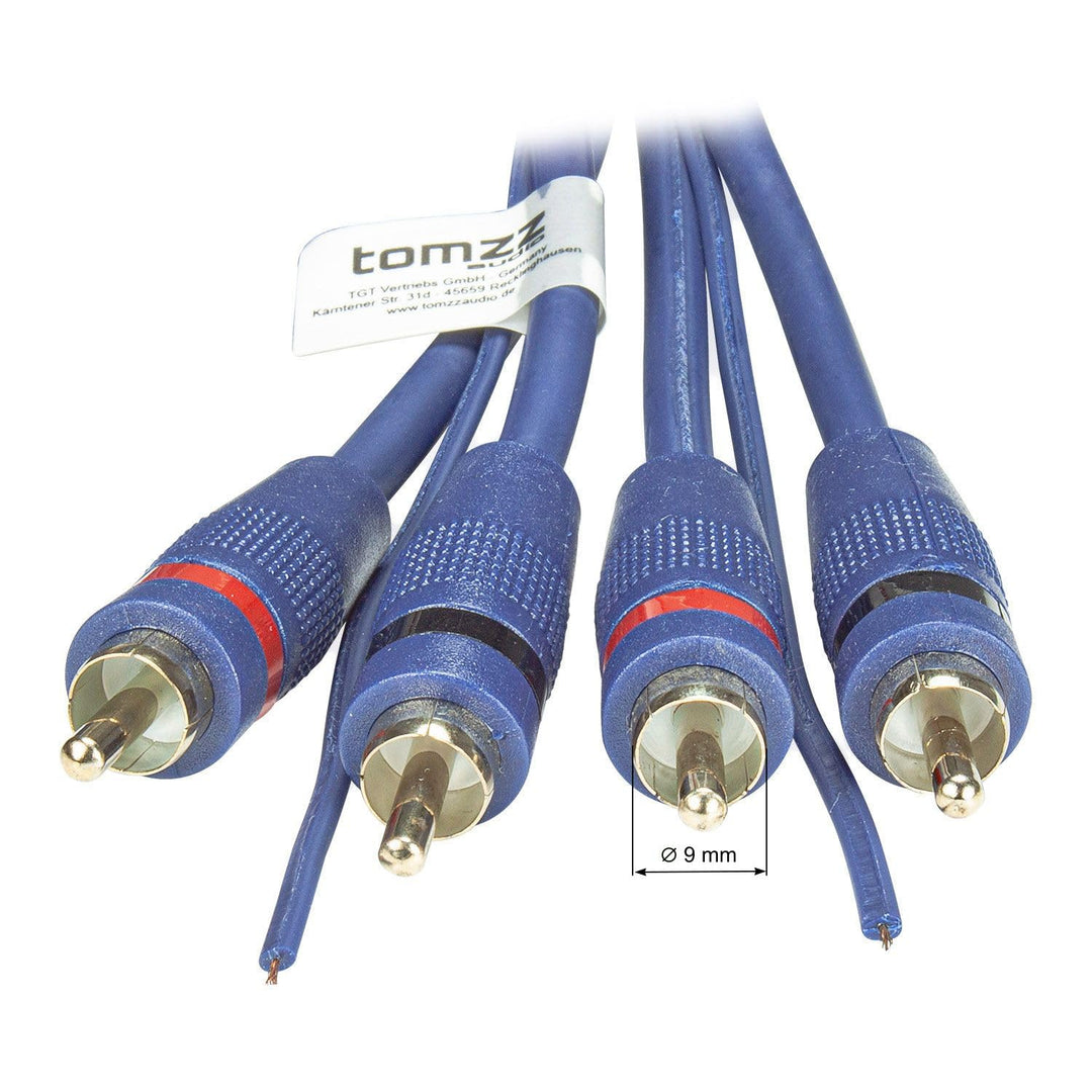tomzz Audio 5500-001 Profi RCA Cinchkabel 5m für den Car HiFi Bereich 2-Fach geschirmt blau mit Remo