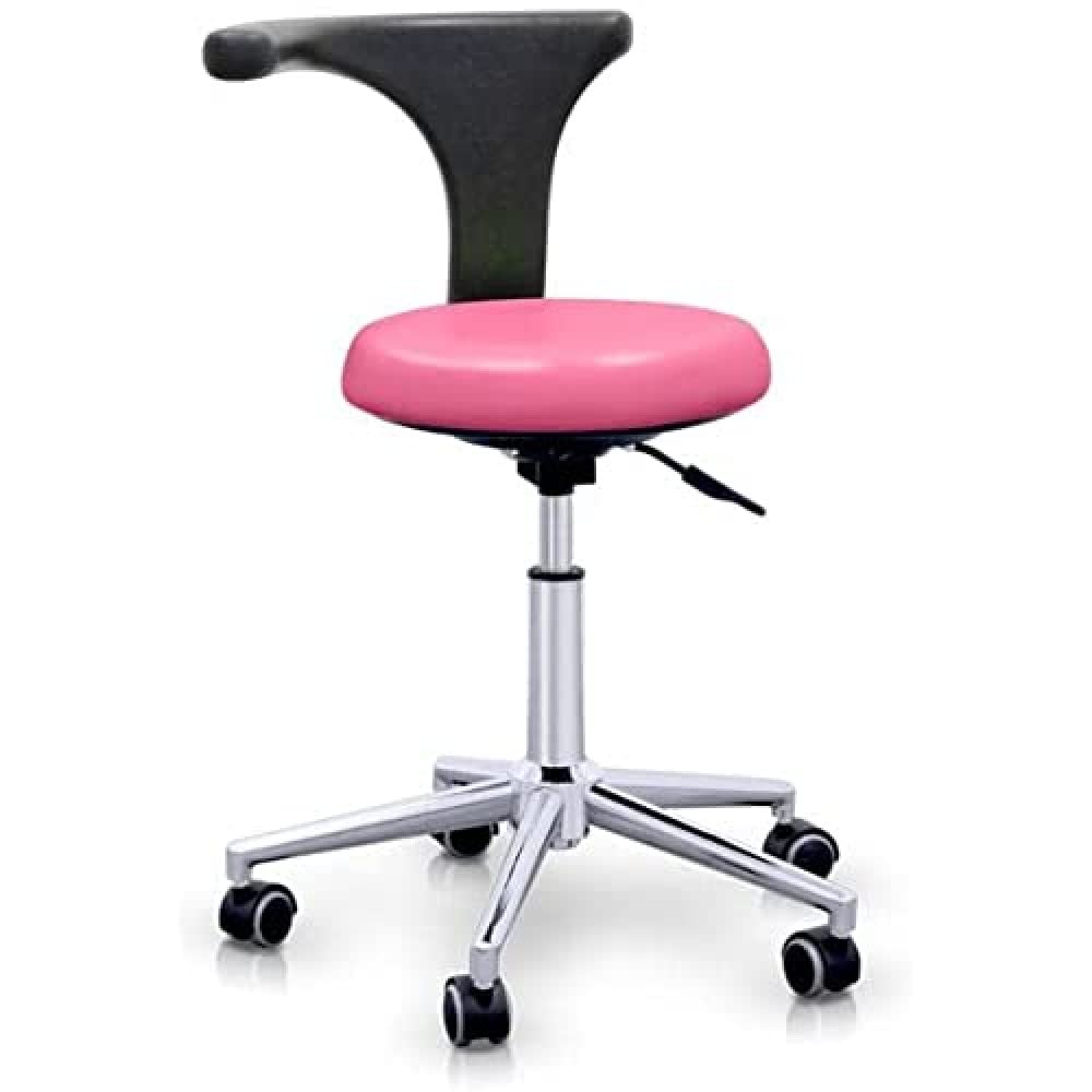 QUIRUMED Hocker mit professioneller ergonomischer Rückenlehne, rosa Farbe, Edelstahlstruktur, Kunstl