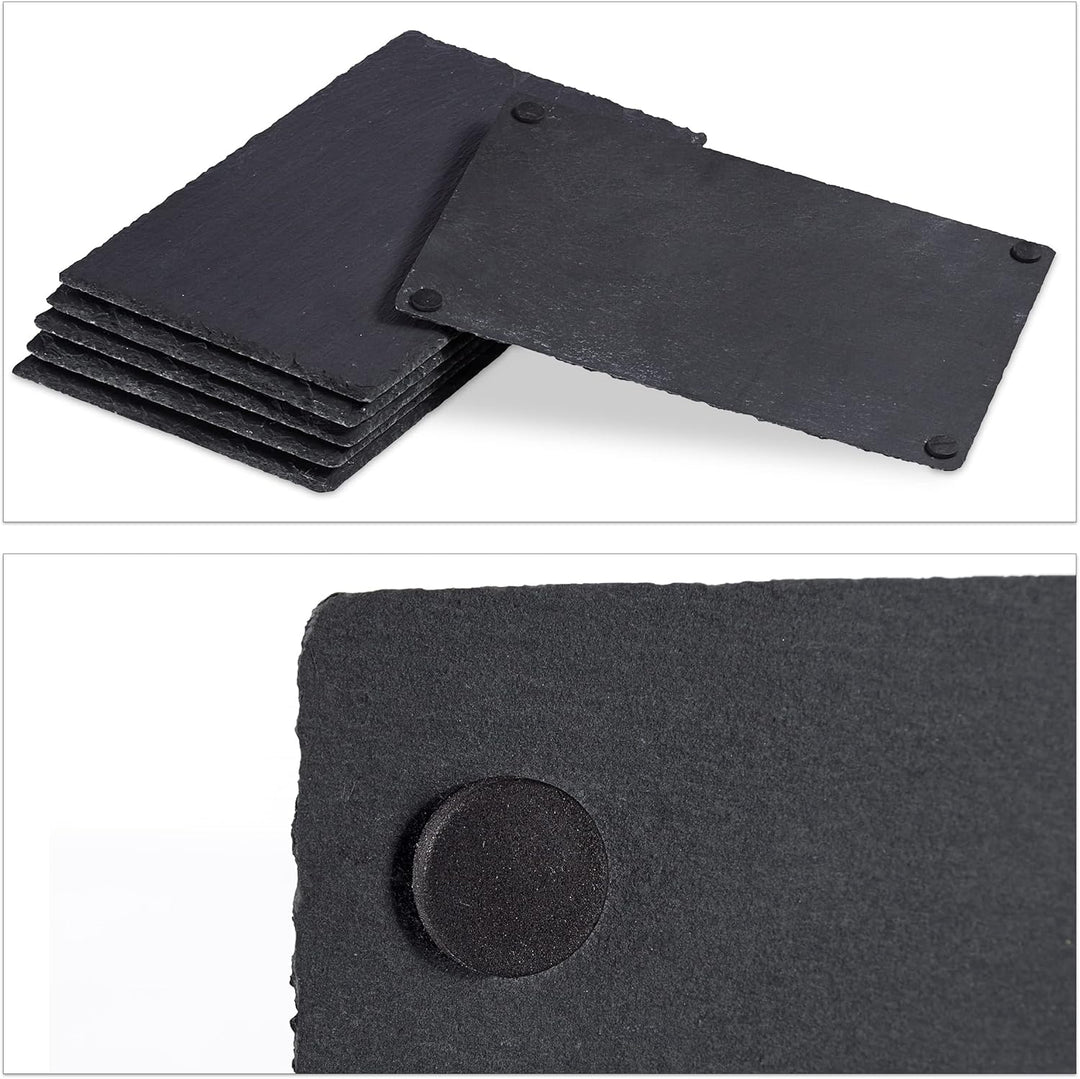 Relaxdays, 30x20 cm, anthrazit Schieferplatte im 6er Set, grosse Servierplatten aus Schiefer, zum Se
