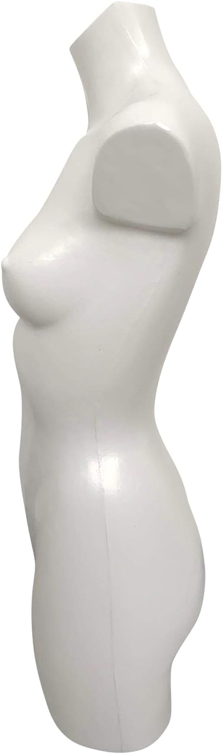 fella4stores Basic Damentorso lang Weiss, Schaufensterpuppe, Büste, vollgeformt aus bruchsicherem Ku