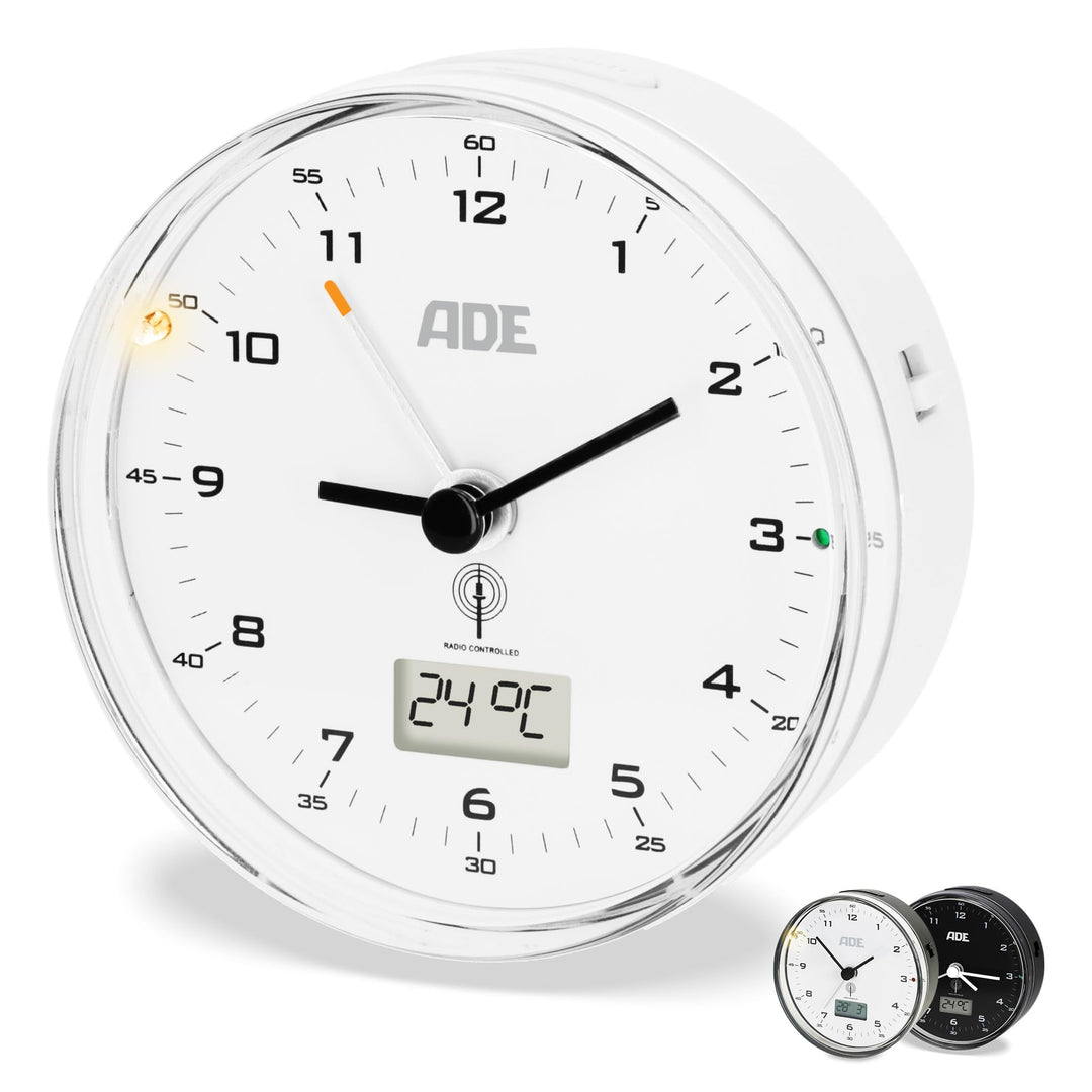 ADE Funk wecker analog ohne Ticken | Uhr mit Temperaturanzeige und Kalender | lautloser analoger Wec