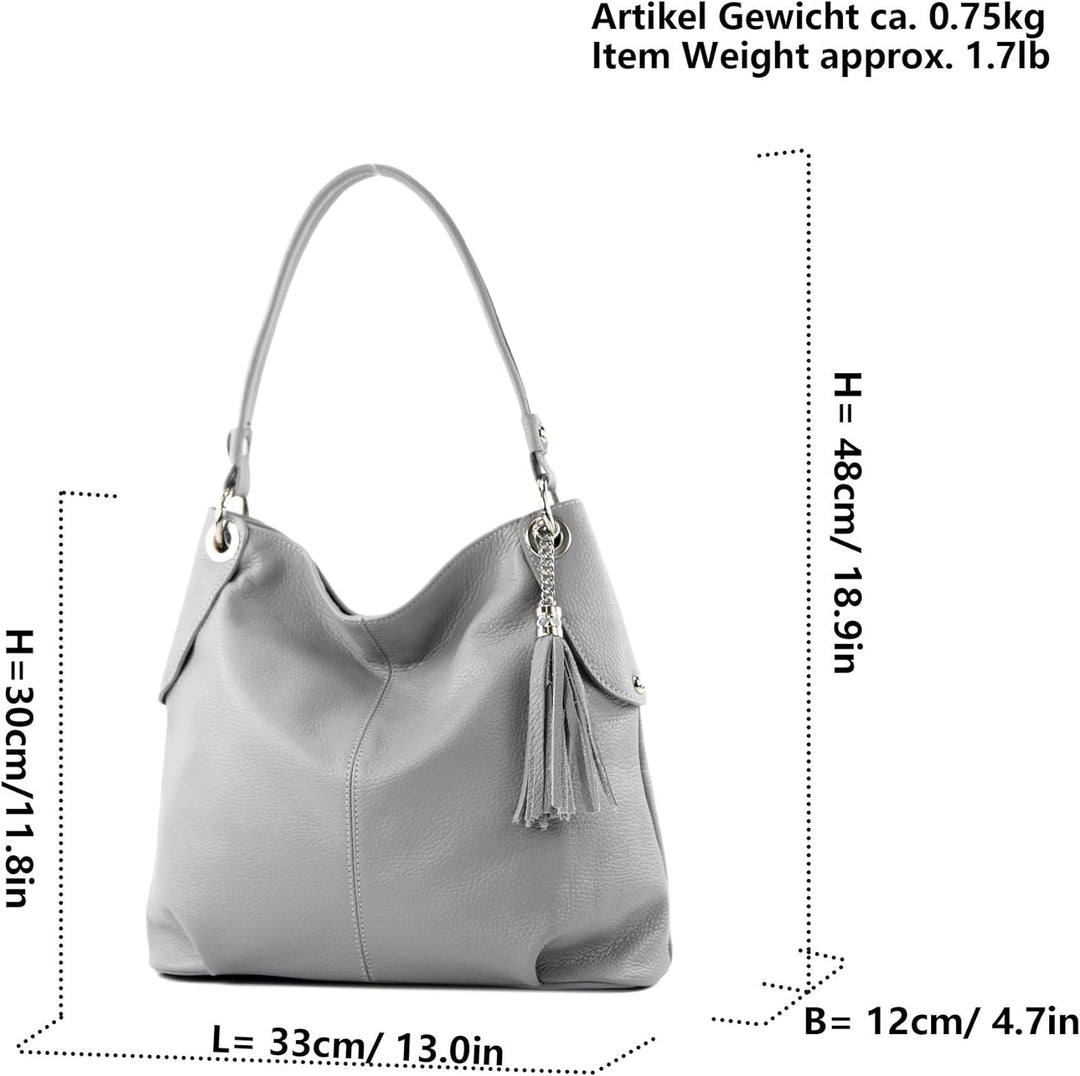 modamoda de - T185 - ital. Damen Schultertasche aus Leder Blassbraun, Blassbraun