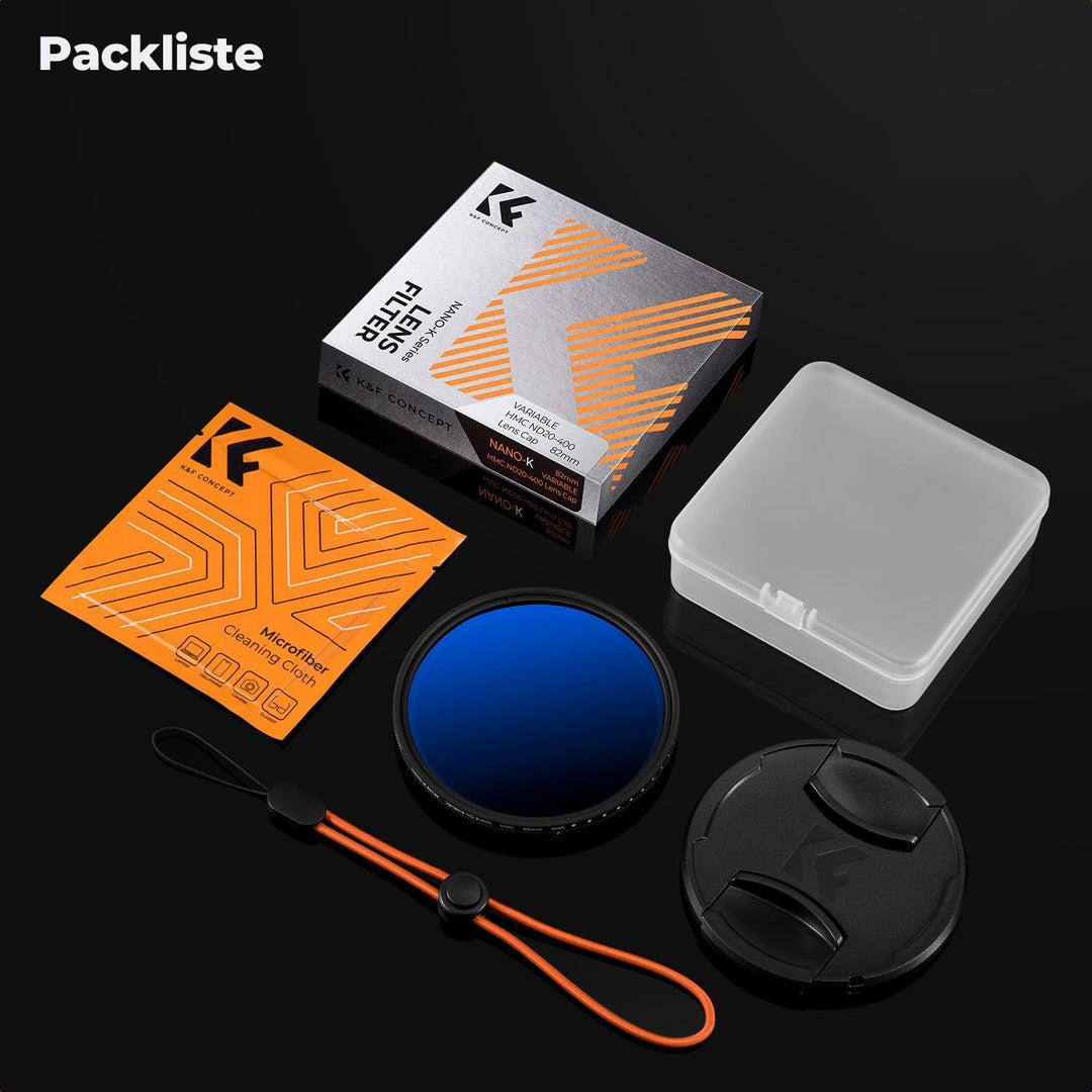 K&F Concept K-Serie 62mm ND Filter Variabler Graufilter ND2-400 (1-9 Blendenstufen) mit Objektivdeck