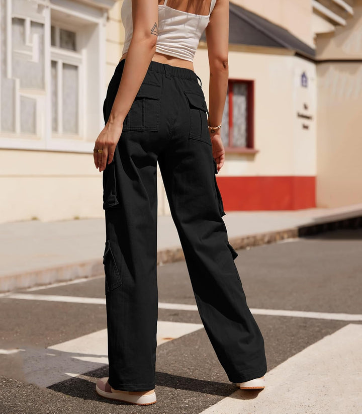 Fuakesor Cargohose Damen Baggy Y2K Multi Taschen High Waist Stretch Wanderhose Sport Jogginghose mit