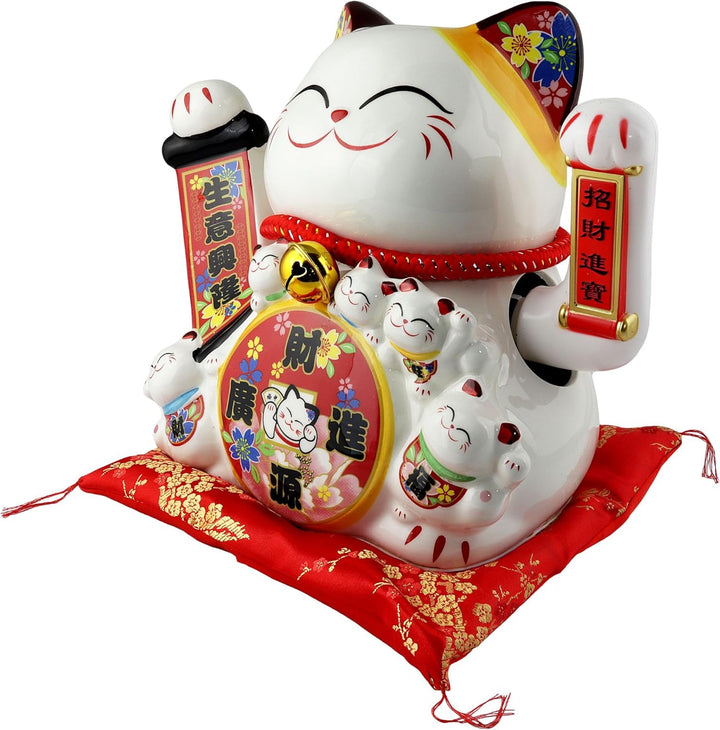 Freak Scene Glückskatze Maneki-Neko Winkekatze aus Porzellan 26cm weiss winkende Katze
