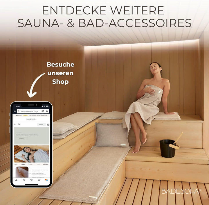 BADESOFA Sauna-Eimer mit Kelle Set – Saunakübel 5 L Aluminium Schwarz mit Bambusgriff – Skandinavisc
