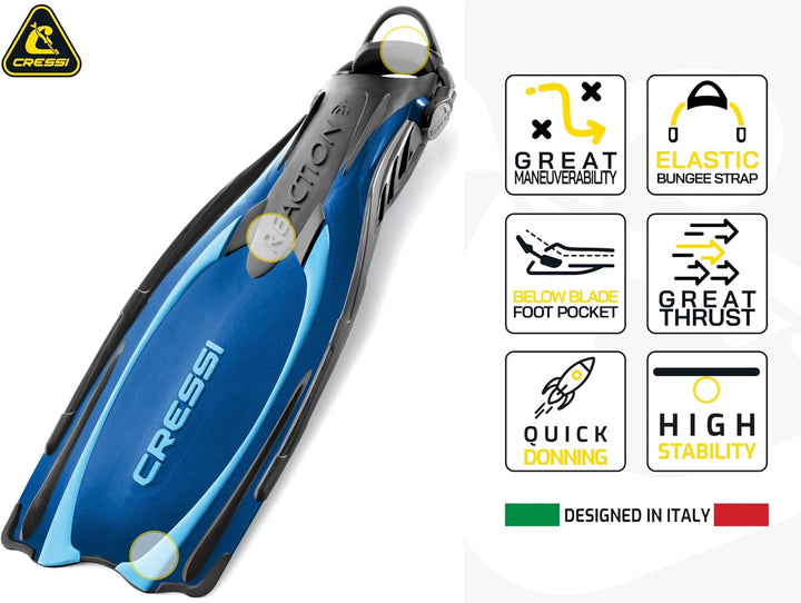 Cressi Reaction EBS Fins - Hochleistungstauchflossen mit EBS Strap M/L (42/45) Schwarz/Silber, M/L (