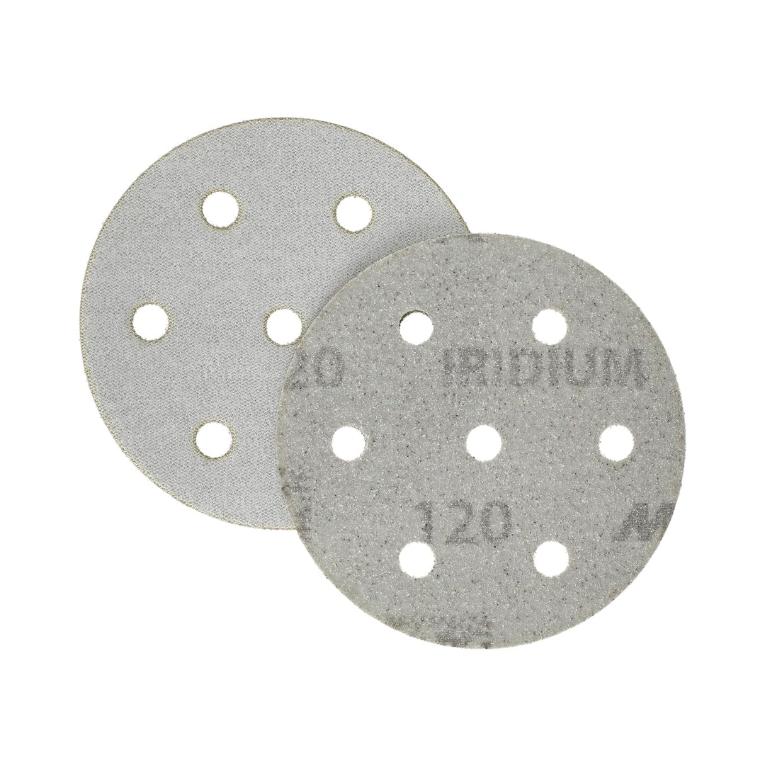 Mirka Iridium Premium-Schleifpapier Ø 90mm Klett 7-Loch, Korn 120, 50 Stk/Zum Schleifen von Lack, Sp