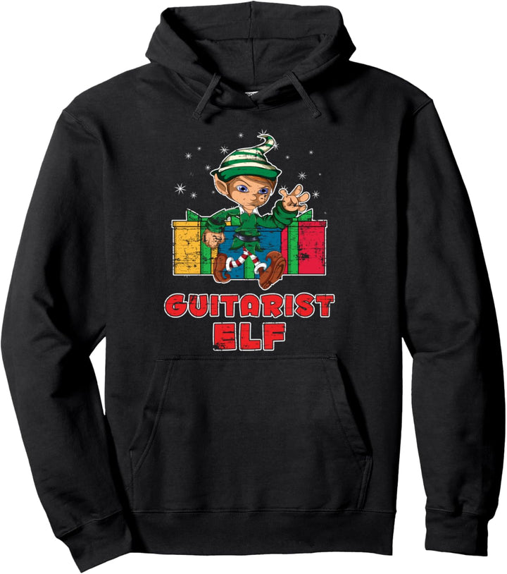 Gitarren Pajama Outfit Geschenk Gitarristen Weihnachtself Pullover Hoodie