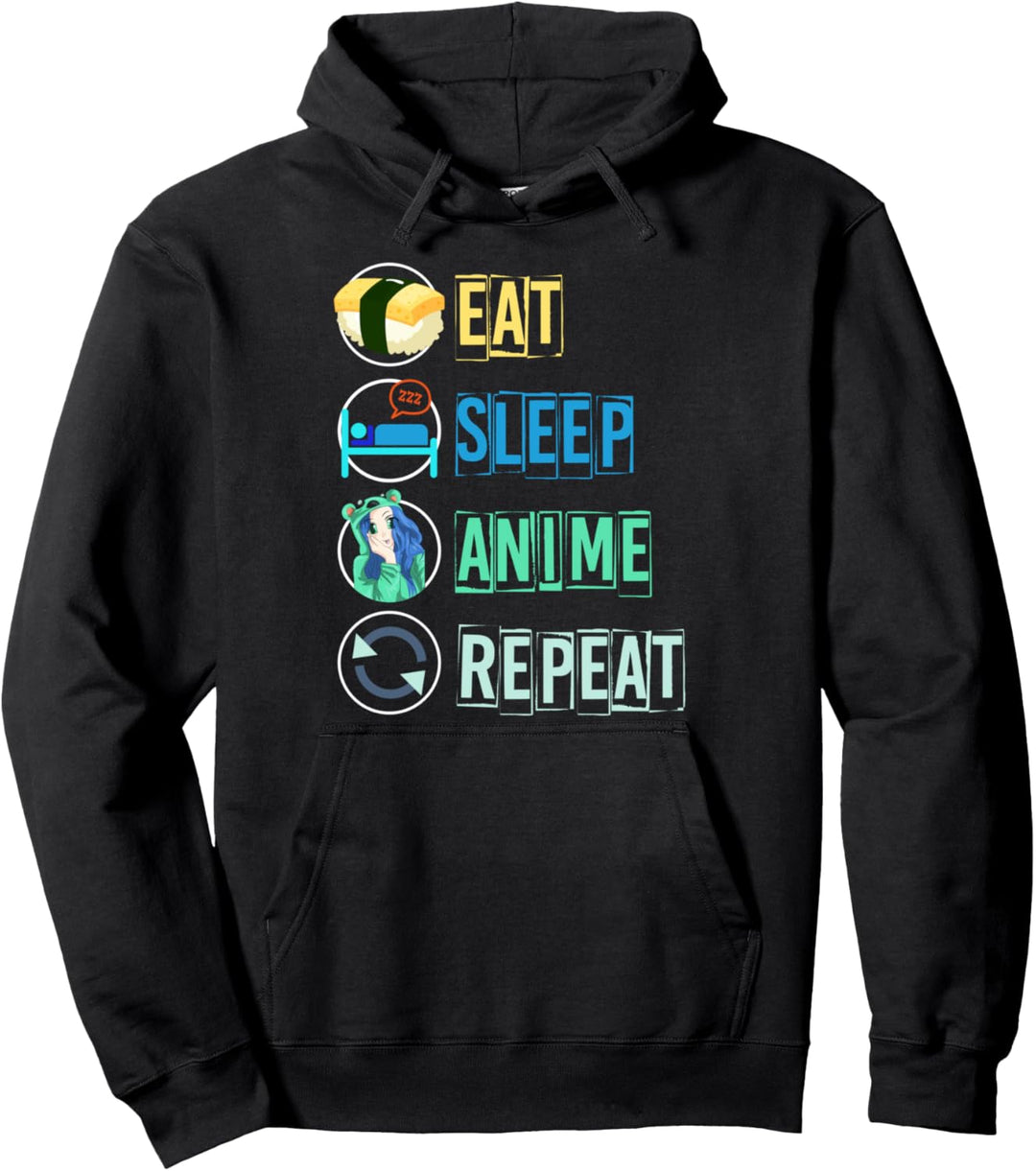 Essen Schlafen Anime Wiederholen Japan Sushi Otaku Anime Pullover Hoodie
