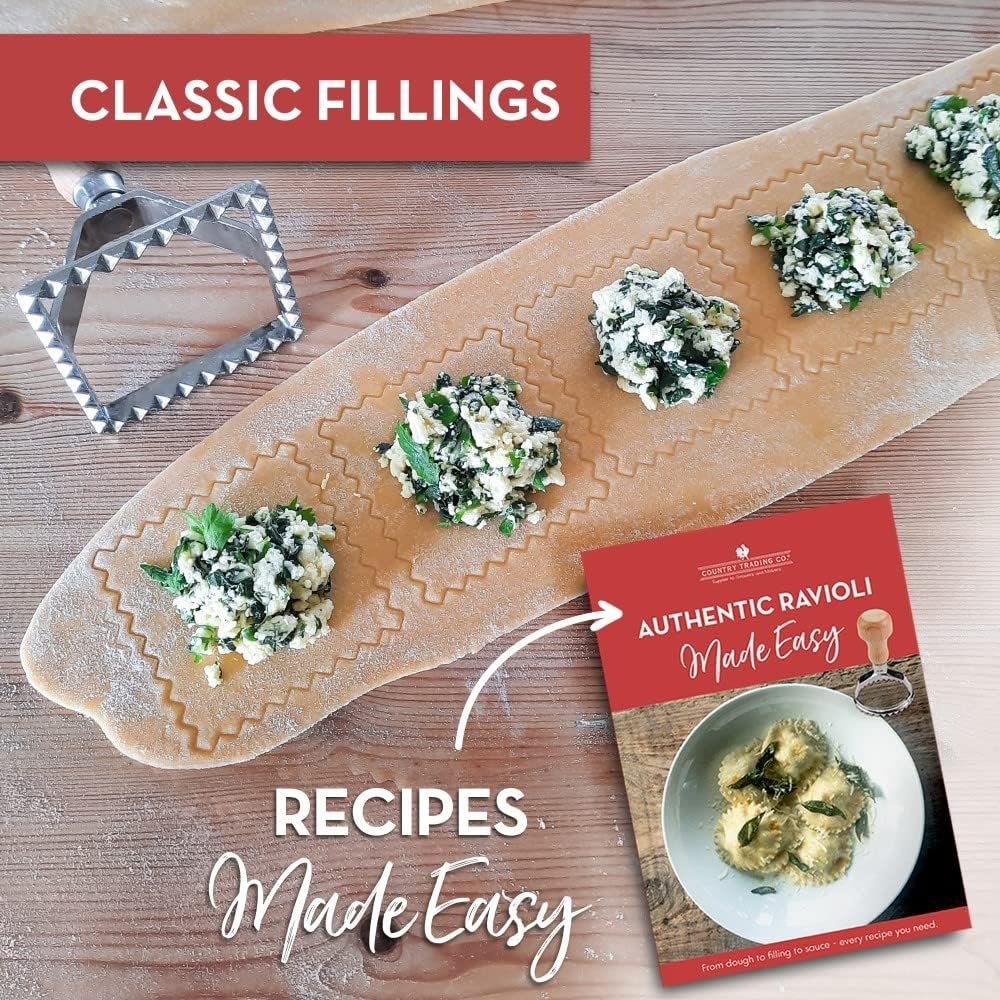 Einfaches Ravioli-Starterset | Geschenkset 3 Ravioliformen + Rezeptbuch | Pressanleitung für Ravioli