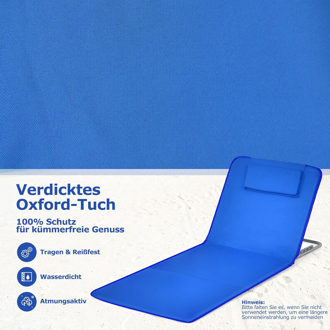 COSTWAY 2er Set Strandmatte mit Beistelltisch, Kopfkissen & Staufach, Liegematte mit Verstellbarer R