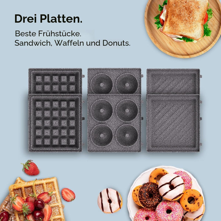 Cecotec Sandwichmaker Vintage Rock'Ntoast Retro One Blau. 700W, 3 austauschbare Platten, Retro-Desig