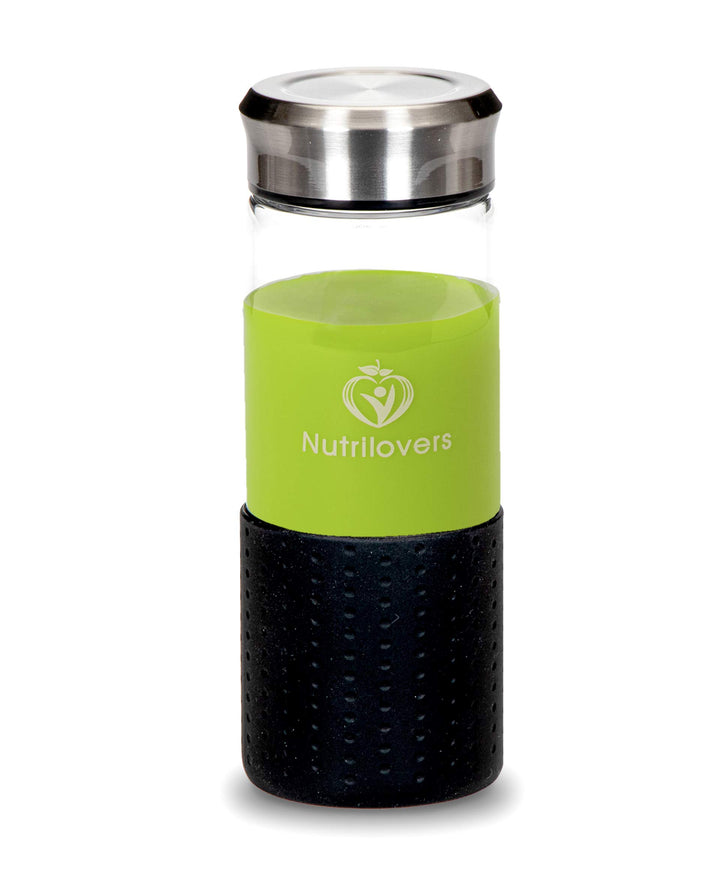 Nutrilovers Slow Juice Saft Glasflasche to go - Gefrierfeste Glas Trinkflasche aus robustem Borosili
