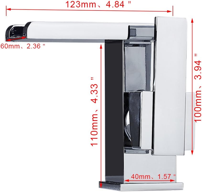 Badarmatur Waschbecken Wasserfall LED Bad Mischbatterie Einhebelmischer Waschbecken für Dusche (Silb