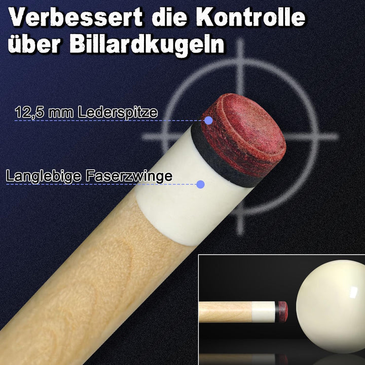 Pool Cue Stick Billard Queue,58“ Pool-Billardqueue BillardStock 12,5 mm Lederspitze Cue Sticks for P