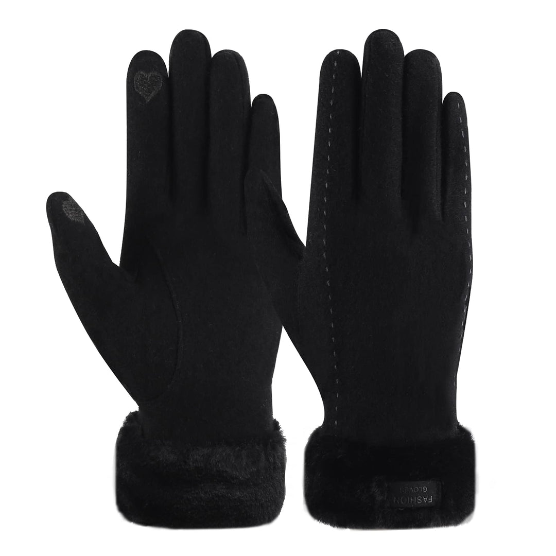 ZASFOU Damen Winter Touchscreen Handschuhe mit Thermo Fleecefutter, Warme und Dick Wolle Schwarz L,