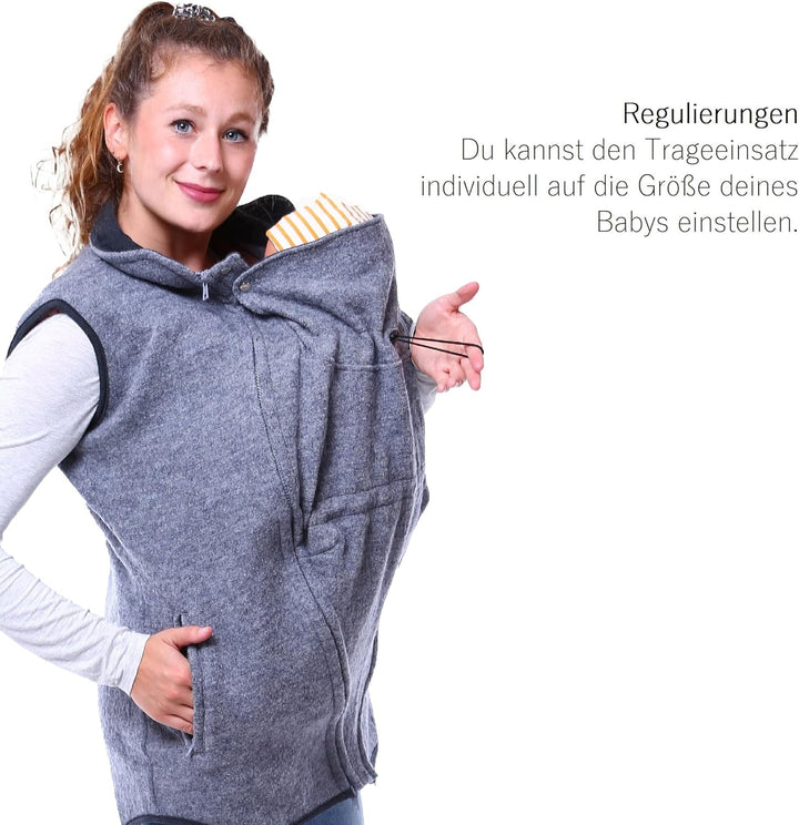 Viva la Mama - Wollweste Trageweste aus Wolle zum Babytragen Umstandsweste - PEVE - grau - M M Grau,