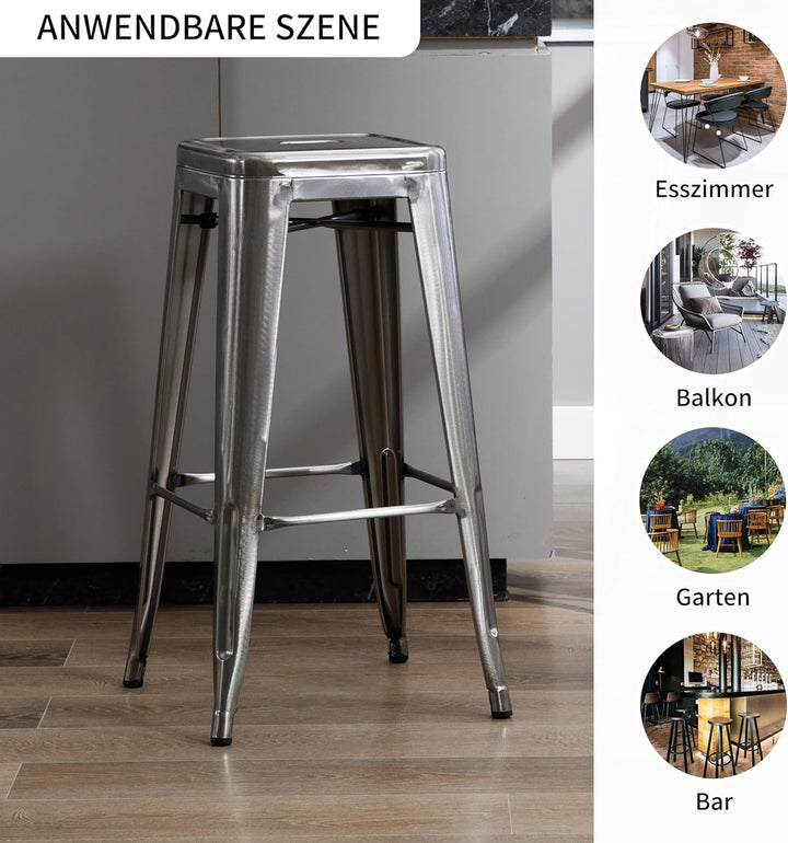 Duhome Barhocker Eisen Barstuhl, Sitzhöhe 76cm Tresenhocker, Stapelbar Metall Bistrohocker mit Fusss