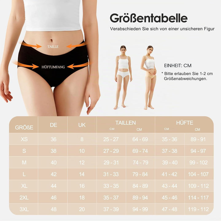 TUUHAW Unterhosen Damen Unterwäsche 6er Pack Baumwolle Slips Mittel Taille Panties XS 6*mehrfarbig-4