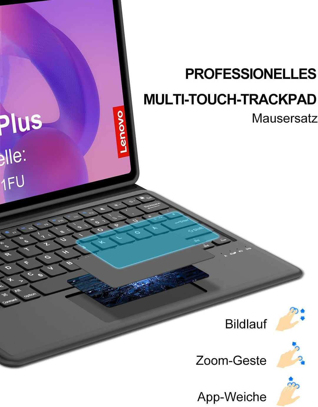 Für Idea Tab Plus 12.1" Tastaturhülle mit Touchpad QWERTZ | Für Lenovo Idea Tab Plus Tablet 12.1 Tas