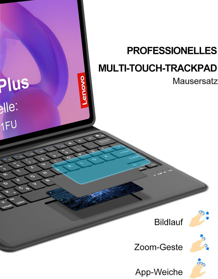 Für Idea Tab Plus 12.1" Tastaturhülle mit Touchpad QWERTZ | Für Lenovo Idea Tab Plus Tablet 12.1 Tas