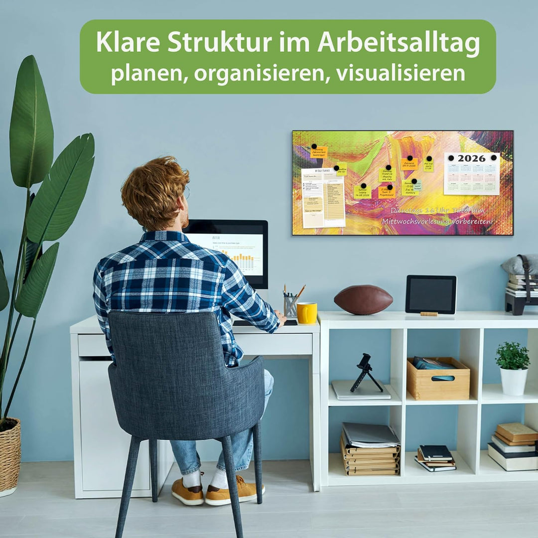 banjado Magnettafel schwarz 78 x 37cm / Magnetwand Metall/Magnetpinnwand als Memoboard/Pinnwand Magn