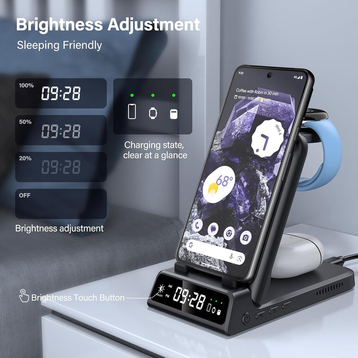 Induktive Ladestation für Google Pixel Watch 3/2, 3 in 1 Kabellose Ladegerät für Google Pixel 9a/9/8