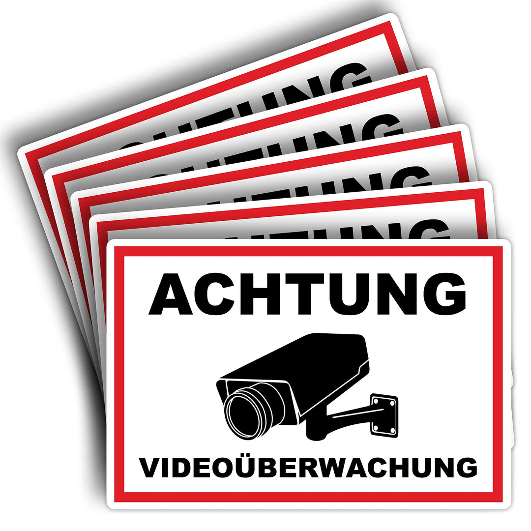 5 Stück Achtung Videoüberwachung Schild 20 x 30 cm aus stabiler PVC Hartschaumplatte 3mm dieser Bere