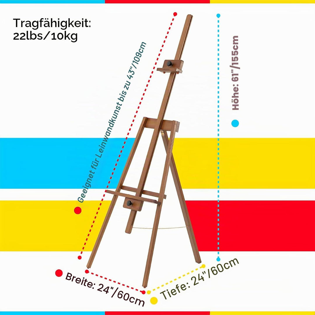 MEEDEN A-Rahmen Staffelei Holz Gross: Stabile Staffelei aus Buchenholz für Leinwände bis zu 109cm -