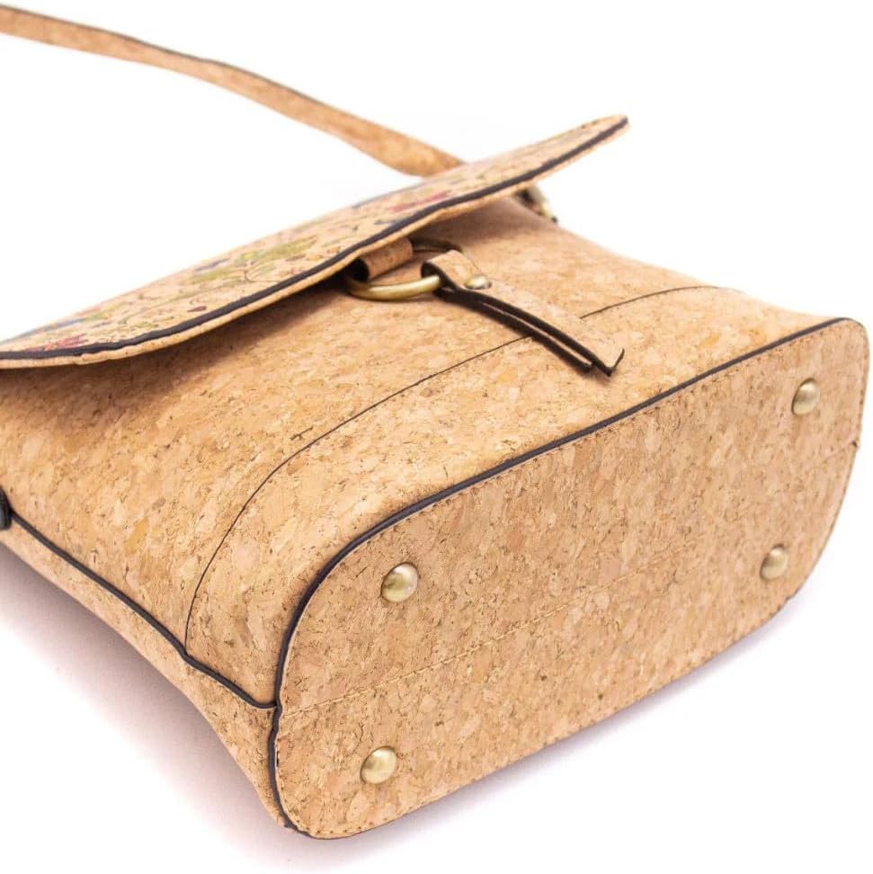 Crossbody Handtasche aus Kork Veganleder Nachhaltig Damen Umhängetasche Blumen Muster 2, Blumen Must