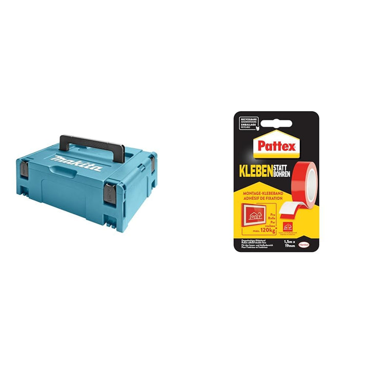Makita 821550-0 Makpac Gr.2, Langlebig und Robust, 157 mm & Pattex Kleben statt Bohren Klebeband, ex