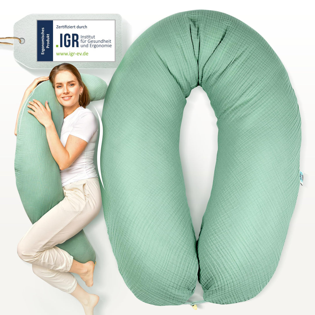 sei Design Stillkissen XXL Mikroperlen-Füllung mit Musselin-Bezug aus Baumwolle [100% Bio-Baumwolle