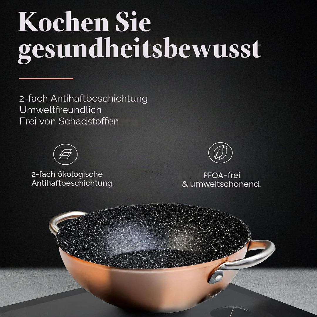 WECOOK! Professional Niedrige Kochtopf 24 cm Induktion, Ökologischer Antihaft-Stein ohne PFOA, Gesch