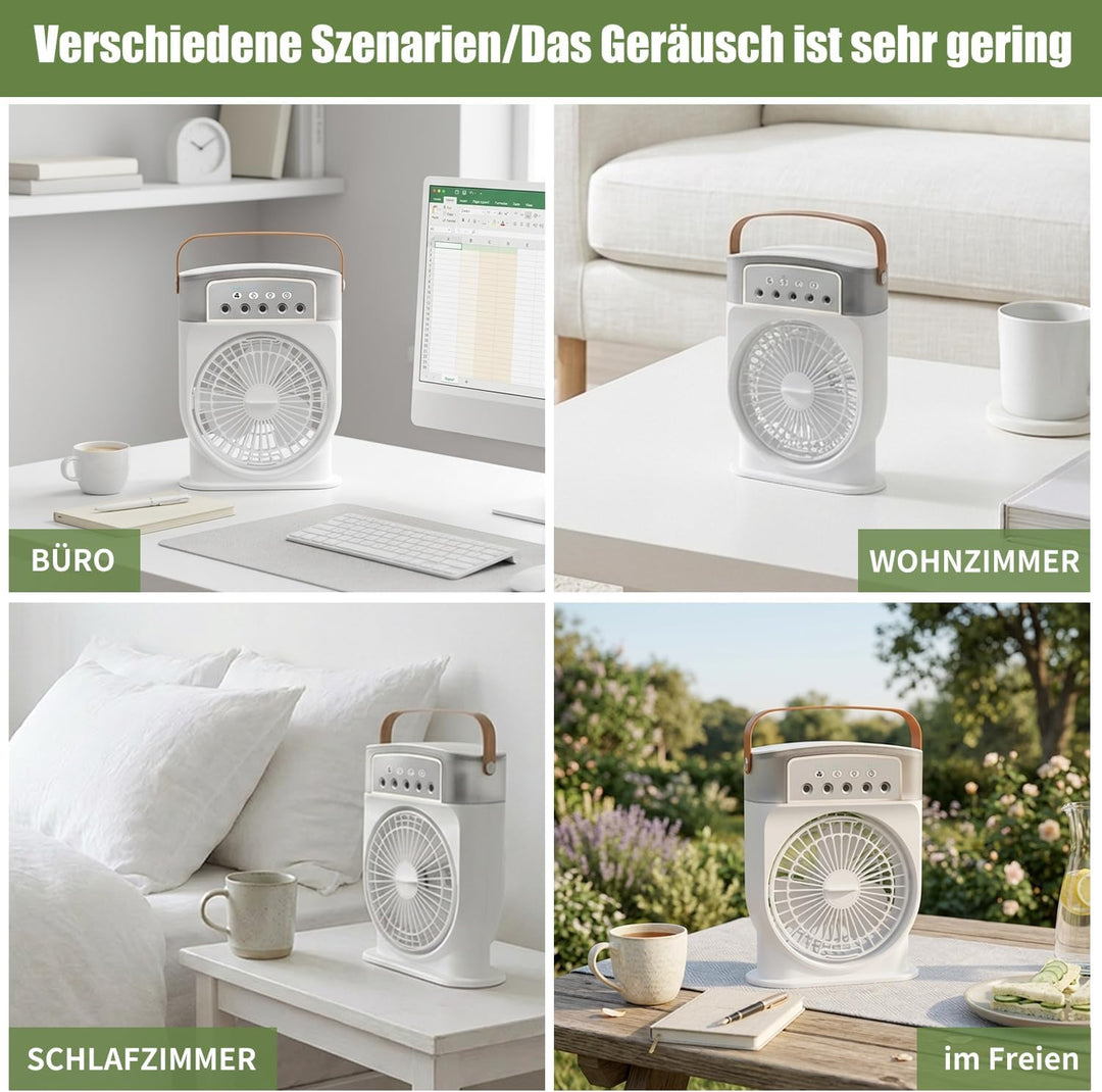 ragbare Klimaanlage Fan, 4 in 1 Personal Mini Cooling Fan mit Wassernebel Spray, 3 Geschwindigkeiten