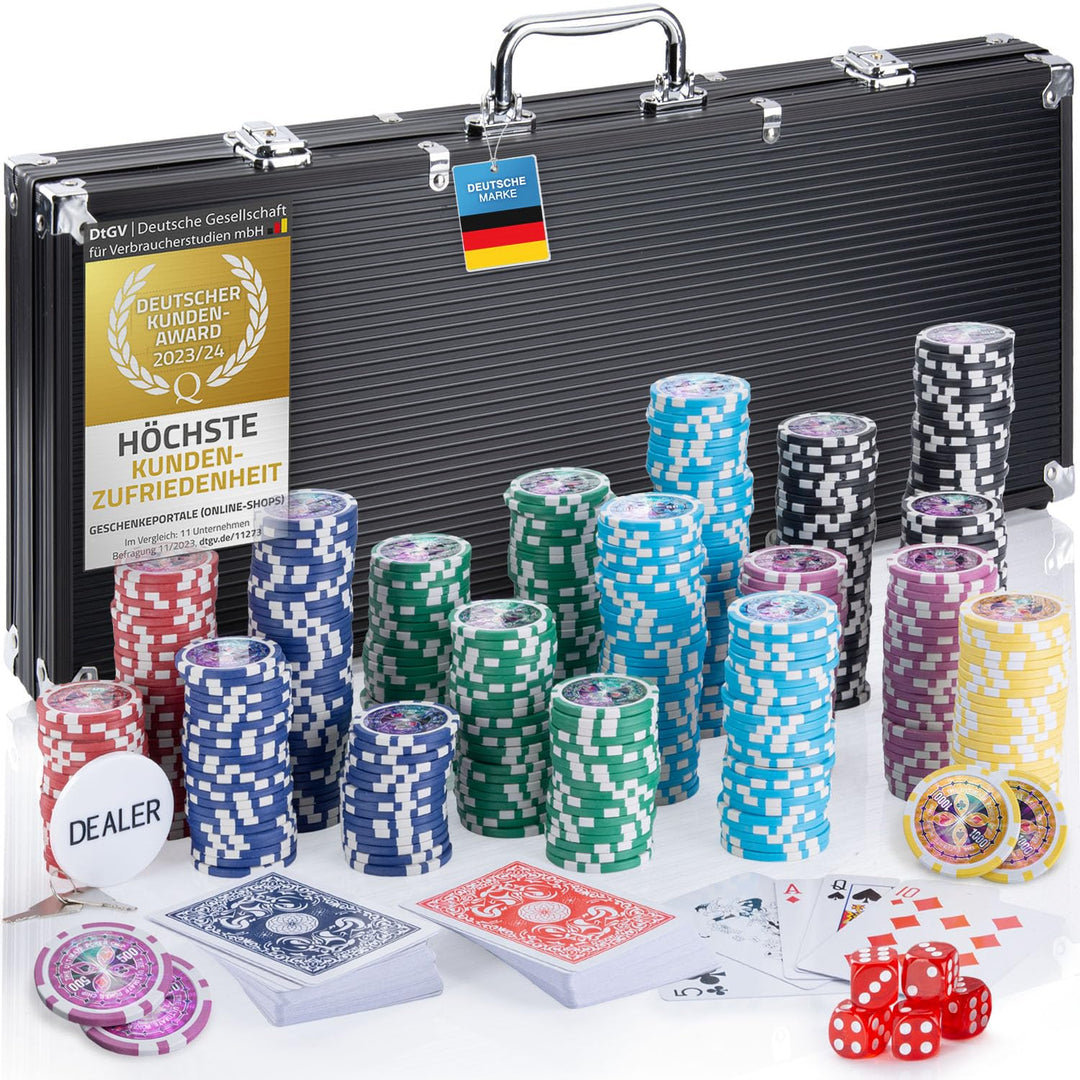 Profi Pokerkoffer Pokerset inkl. 300-500 Chips hochwertigen Pokerchips; Pokerdeck, Kartendeck, Poker