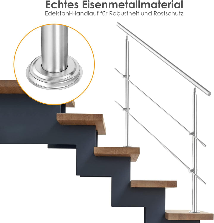 Izrielar 100cm Treppengeländer Edelstahl mit ohne Querstreben, Handlauf Winkelverstellbar, Geländer