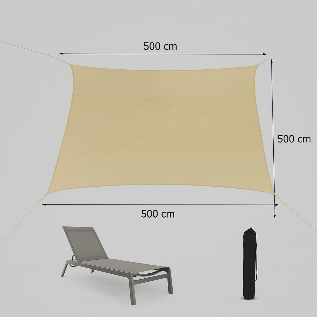 10T Patterson quadratisches Tarp 5x5 m Sonnensegel wetterbeständig atmungsaktiv 90 % Verschattung