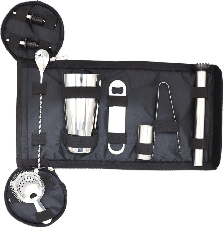 Barkoffer, Canvas, für Barkeeper, Cocktail-Set, Tasche, Mixologie, 9-teilig