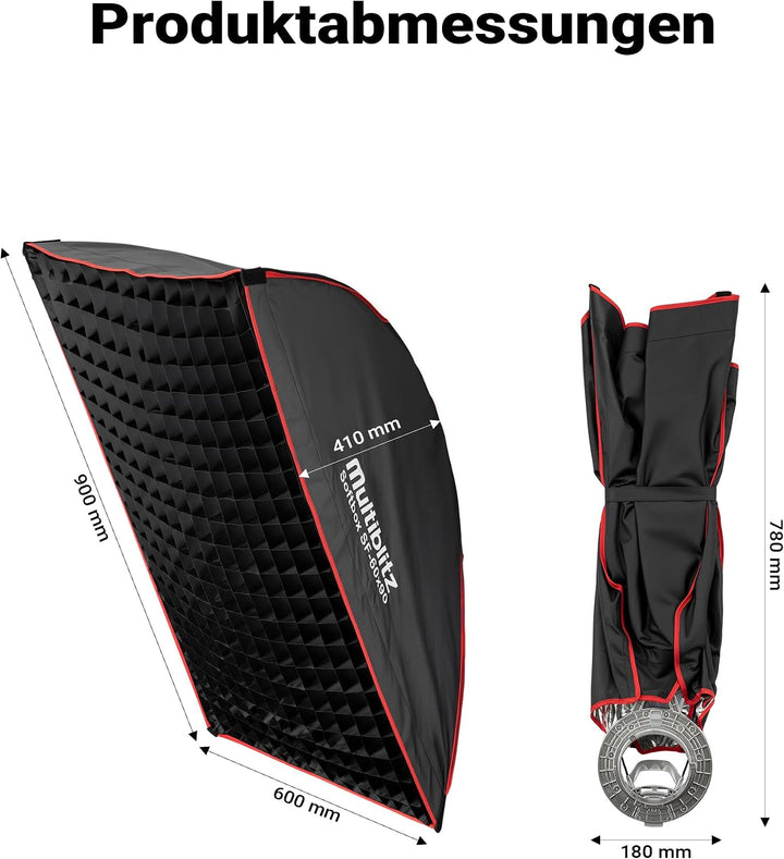 Multiblitz Softbox SF-60x90 Bowens mit Grid und Diffusoren, Lichtformer für Studioblitz und LED Daue