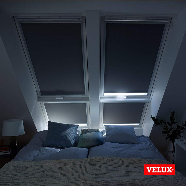 VELUX Original Dachfenster Verdunkelungsrollo für PK08, Weiss, mit Grauer Führungsschiene
