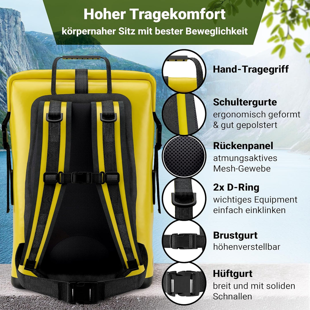 PIONEER wasserdichter Rucksack mit Rolltop Verschluss 35L 55L schwarz gelb oliv-grün - extra robust