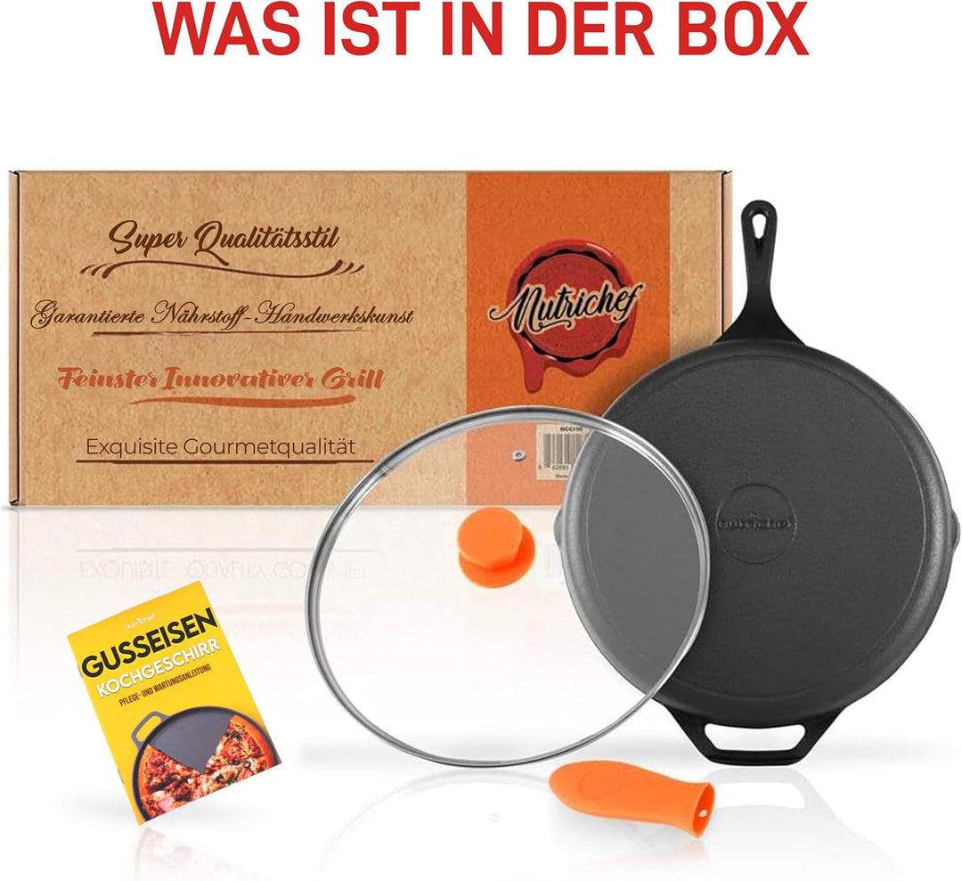 NutriChef Gusseisen Grillpfanne Induktion – Lodge Cast Iron, Grill Pan – Eisenpfanne Perfekt als Ste